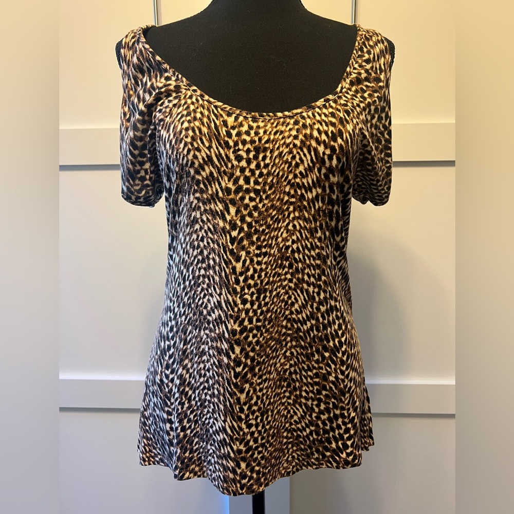 APT 9 Animal Print Cold Shoulder Top Size S